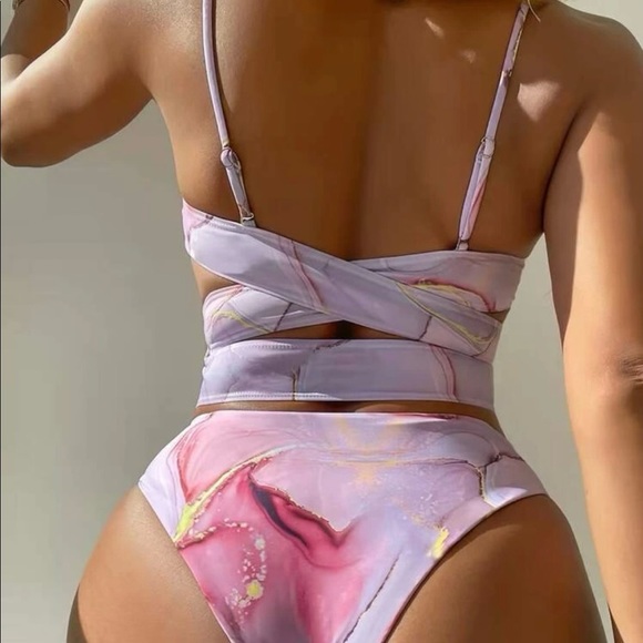 Marble Print Criss Cross Bikini Swimsuit - Picture 2 of 2